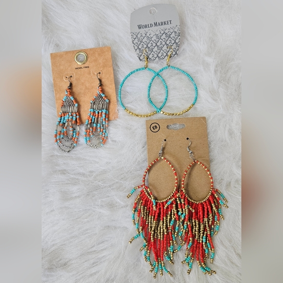 various Jewelry - 3 Pairs Boho Beaded Earrings